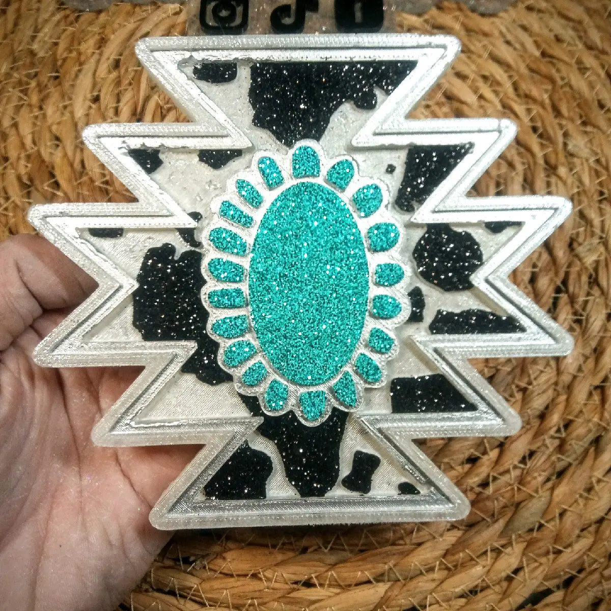 Aztec Cow Print Concho | Car Air Freshener | Turquoise
