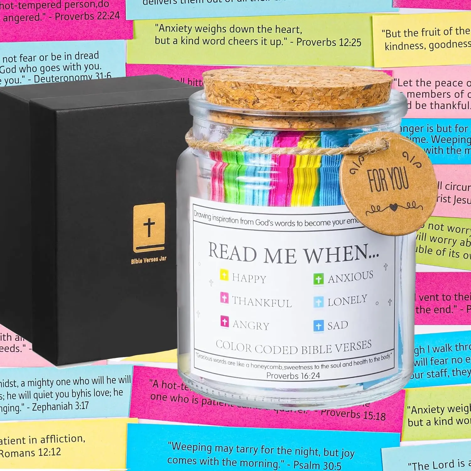 Bible Verse Jar with Gift Box, Religious Gift for Women & Men, Christian Gift, Faith Based Gift, Bible Verse Jar for Emotions and Feelings, Religious Gift, Friends and Family, Encouragement Gift, Ideal for Gifting, Gifts in Box