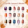 Curvlife Autumn Press on Nails Collection|32 PCS Nude Brown French Tip Glue on Nails|Full Cover Reusable Acrylic Stick on Nails with Maple Leaf, Floral, Pumpkin Designs|Fall Glossy False Nails for Women and Girls|Salon Quality Nail Kit|Short Fake Nails
