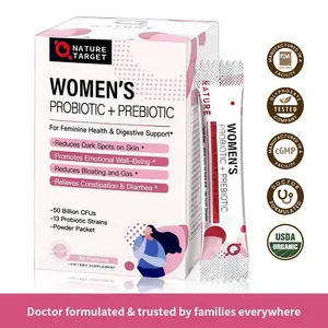 Nature Target Women's Probiotics + Prebiotic Powder 50 Billion CFUs for Digestive & Gut Health with 1680mg Prebiotic Fiber & 13 Strains Supplement