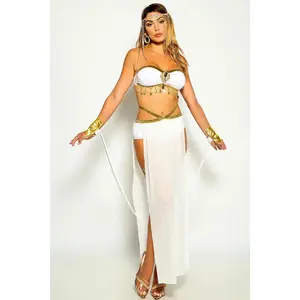 White Gold Embellished Rhinestone Fringe Goddess 5 Piece Costume