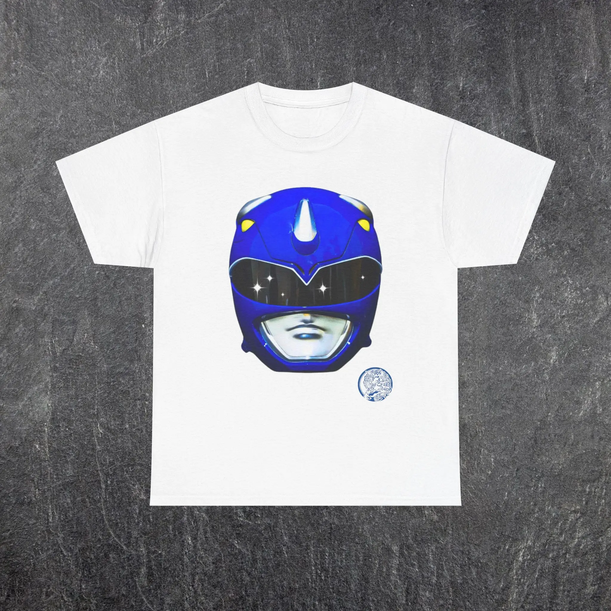 Men's Cotton Classic Oversized Round Neck Blue Power Ranger MMPR Tee - Casual Retro Graphic T-Shirt with Unique Face Print, Menswear Top
