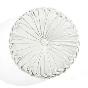 Lush Decor Round Pleated Soft Velvet Decorative Pillow Single 15" Diameter