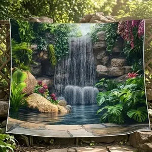 1 PC 2D Flat Banner Backdrop Tropical Rainforest Waterfall Nature Scenery Photography Background for Party Decor