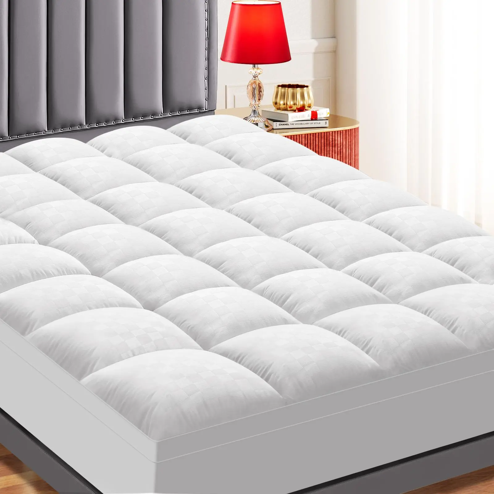 【Summer Turn Up】 Mattress Topper Extra Thick Cooling Mattress Pad Cover, Down Alternative Overfilled Plush Pillow Top with 8-21 Inch Deep Pocket Anti Slip Breatheable