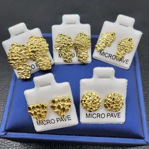 5PCS Set Gold Plated Golden Nugget Cookie Heart Surgical Post Stud Fashion Earring Earrings Daily Birthday Engagement Wedding Anniversary