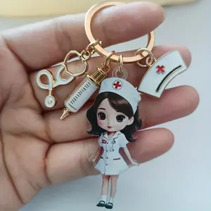 Nurse-Themed, 2D Flat Keychain - a Cute Cartoon Nurse with a Stethoscope And Red Cross Design, Made of Durable Iron Alloy, Perfect for Backpacks, Car Keys, And Wallets - an Ideal Gift for Professionals, Nurse Accessories