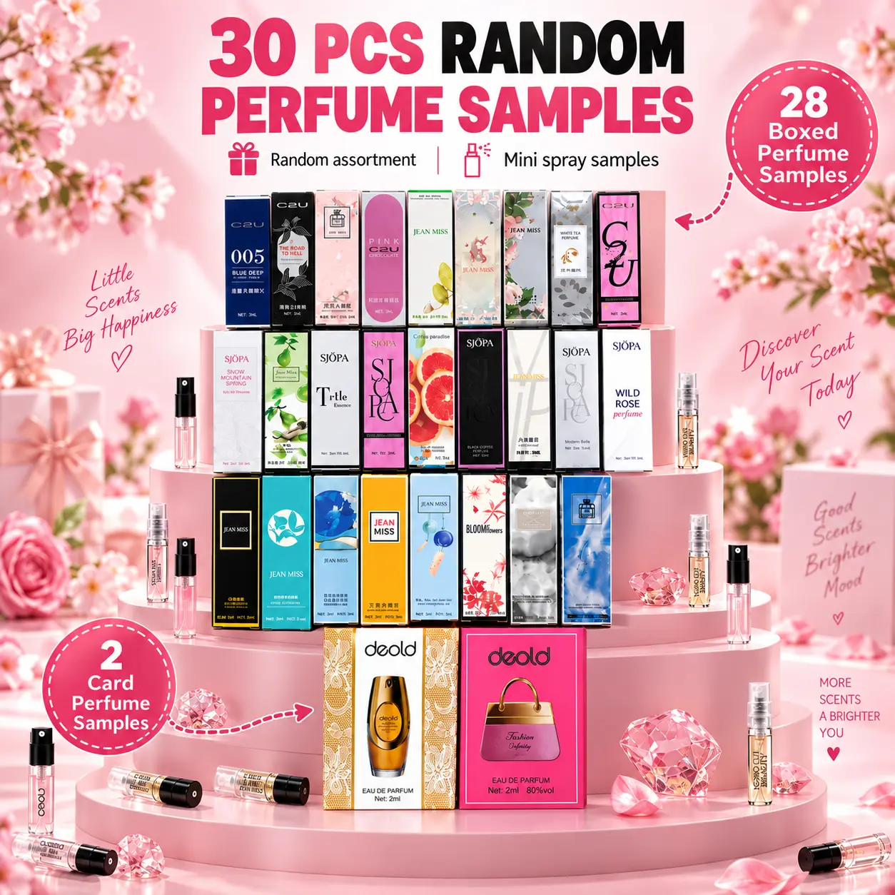 30pcs Mini Perfume Sample Set, Random Fragrance Discovery Kit with Multiple Scents, Travel Size Perfume Sprays, Assorted Scent Collection Gift Set for Women