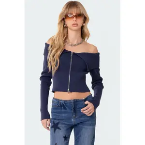Fold Over Double Zip Knit Top