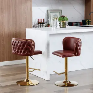 Dreamzon furniture Swivel Barstools Adjusatble Seat Height, Modern PU Upholstered Bar Stools with  the whole Back Tufted, for Home Pub and Kitchen Island（Wine Red, Burgundy, Set of 2）