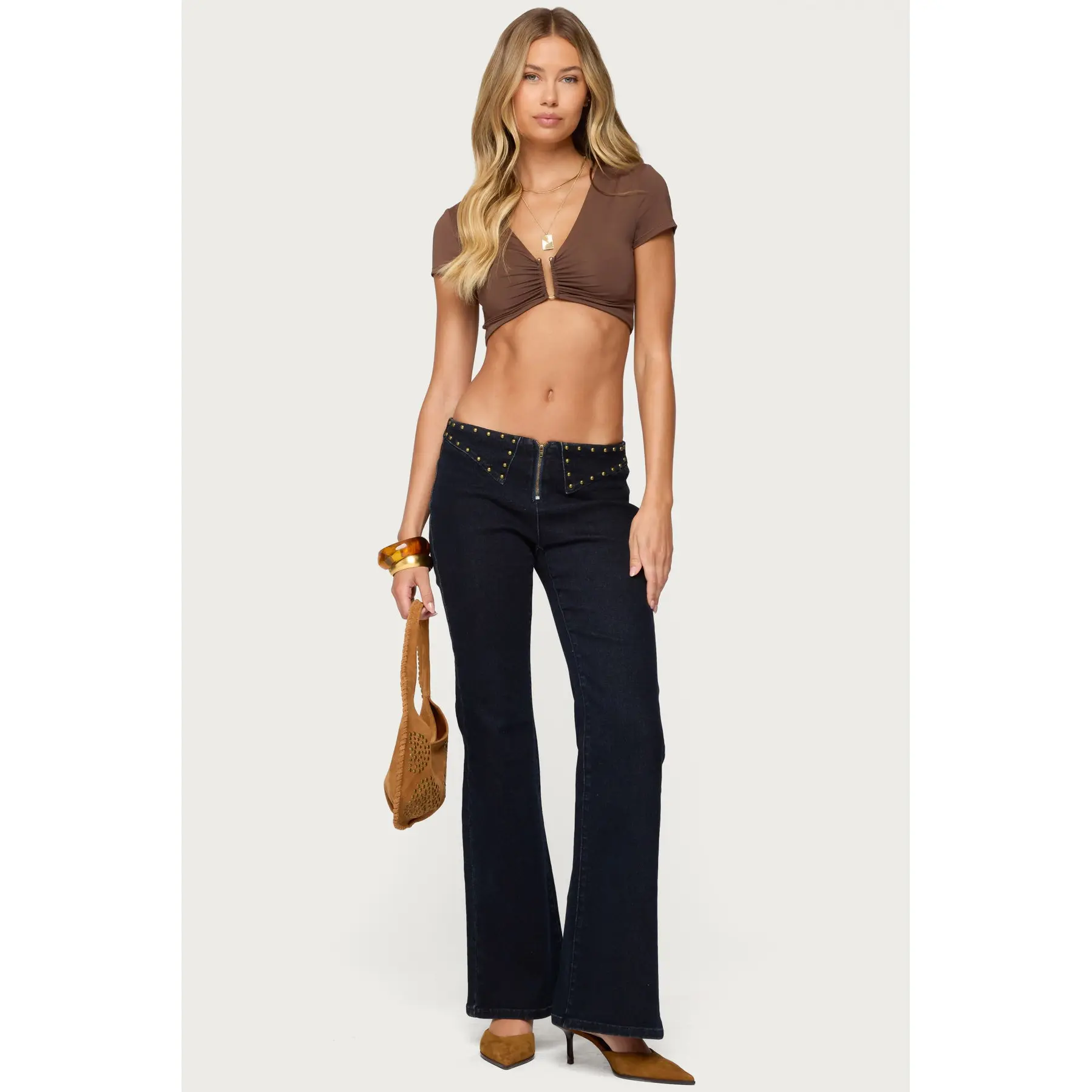 Carys Studded Low Rise Flared Jeans