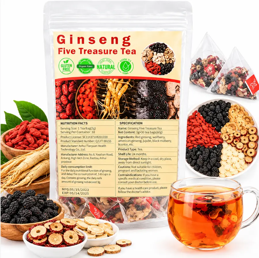 Herbiary Organic Ginseng 5-Treasure Herbal Kidney Tea Beverage for Men, Women