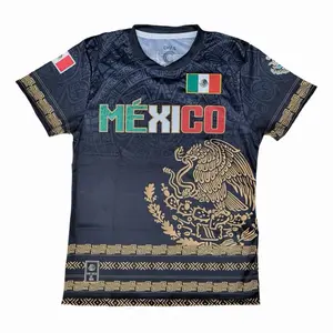 Black Mexico Jersey with Golden National Shield - Authentic Soccer Wear for Fans