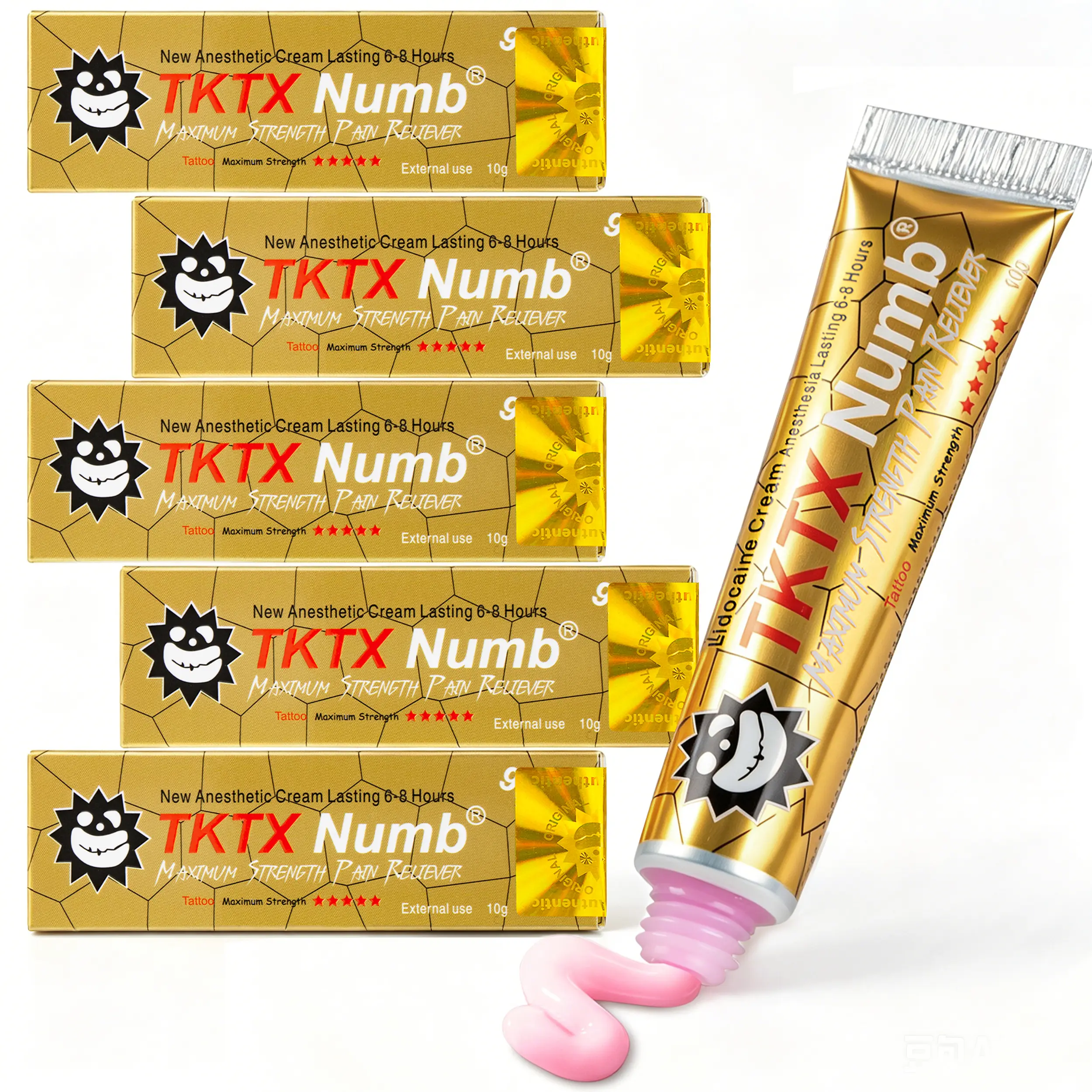 TKTX Tattoo Numbing Cream Gold - 10g | 99.9% Limited Edition VeryStrong | For Tattoos | Waxing | Laser Removal | EyebrowThreading | Tattoo External Cream.