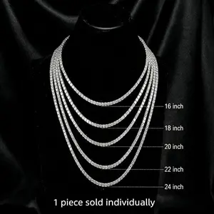 Classic 4mm Tennis Chain Ice Feel Bracelet Necklace, Men's Fashion Hip Hop Jewelry, Women's 18/20/24 Inch Collar, Gift, Zircon-Set Tennis Necklace