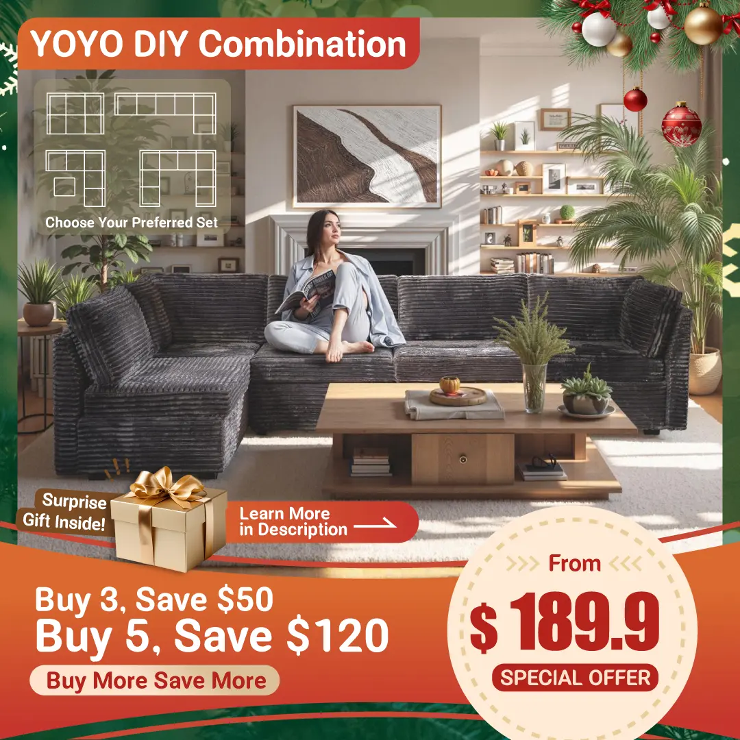 【Summerfinds】Ovios Modular Sectional Sofa, Mix and Match Pieces for Living Room, Comfy Cloud Couches with Movable Ottoman, L/U-Shaped Flexible Configuration, Plush Corduroy - 400 lbs Seat Capacity
