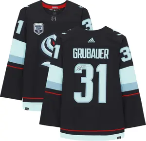 Philipp Grubauer Seattle Kraken Autographed Navy Adidas Authentic Jersey with Inaugural Season Jersey Patch - Fanatics Authentic Certified