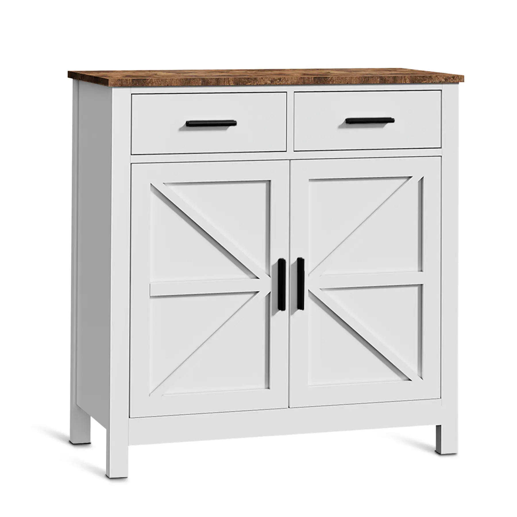 White Modern Farmhouse Engineered Wood Kitchen Storage Cabinet - Single Unit Coffee Bar Station with 2 Drawers, 2 Doors, Full Extension Slides, Easy Setup for Living Room, Dining Room Sideboard