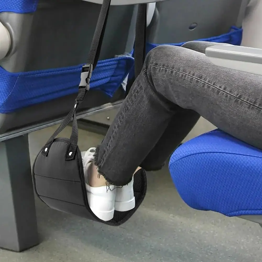 Adjustable Height Travel Footrest, Portable Lightweight Office Ergonomic Foot Hammock, Airplane Seat Footrests for Resting Your Feet, Camping & Hiking Equipment, Portable Conveniently Compact Design