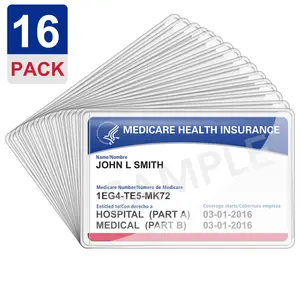 LotFancy 16-Pack Medicare Card Holders Protector Sleeves for Credit & Social Security Cards Clear Transparent Waterproof Flexible Easy Access