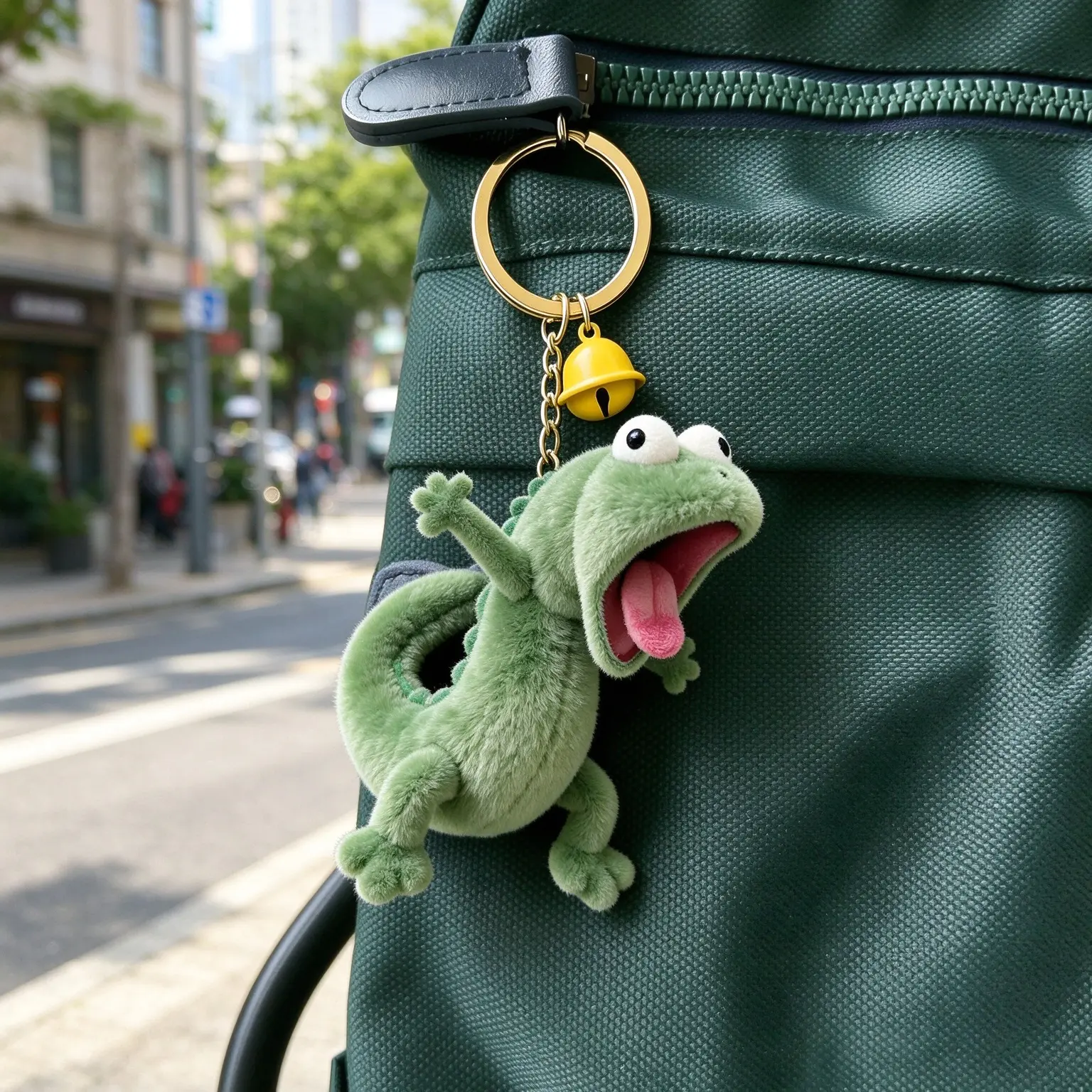 2pcs Funny Screaming Lizard Plush Keychain, Cute Green Lizard Bag Charm with Bell, Weird Cool Backpack Accessory Gift