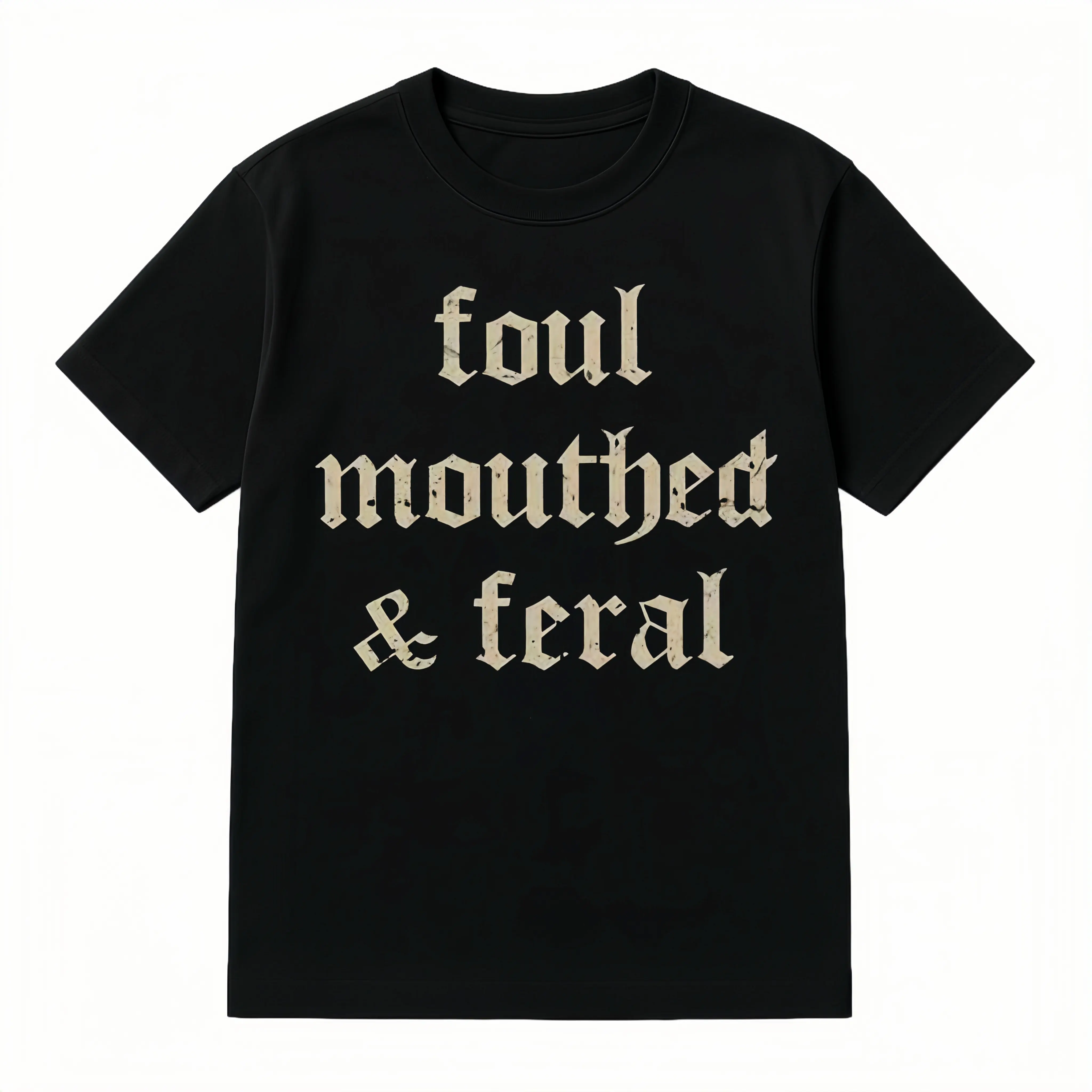 Vintage Foul Mouthed Feral Graphic T-Shirt, Unisex Knitted Cotton Short Sleeve Tee, Oversized Retro Top for Casual Wear