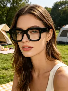 European and American Square Sunglasses, Glossy Black Frame Clear Lenses, Retro Trendy Shades, Versatile Fashion Accessory for Street Style, Shopping, Dating, Travel, Beach Vacation and Daily Outfits, Valentine’s Day Gift