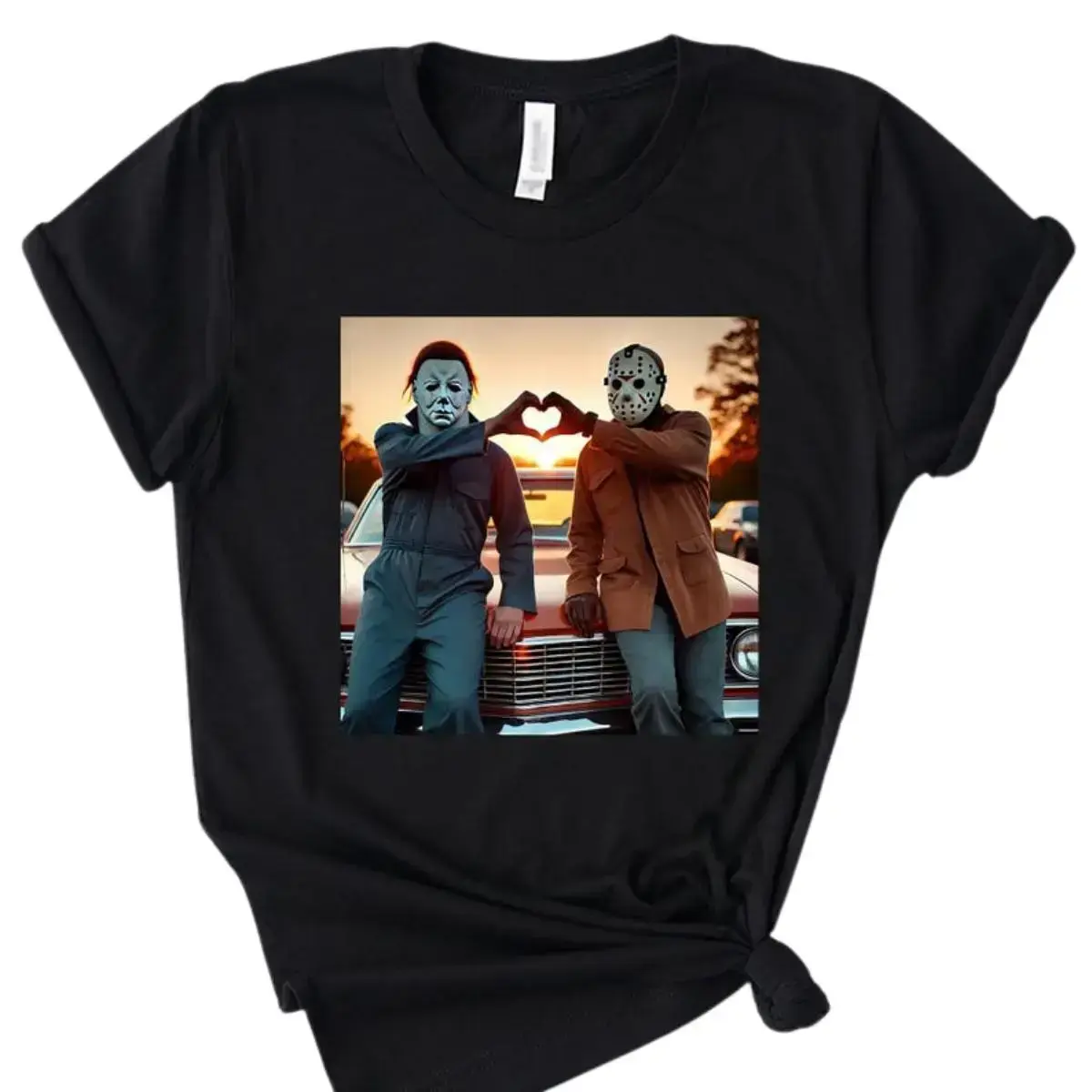 Men's Short-Sleeve Vintage Michael Myers Halloween Heart Hands Sports T-Shirt - Retro Horror Movie Thriller Friday the 13th Top, Funny Adult Gift for Men