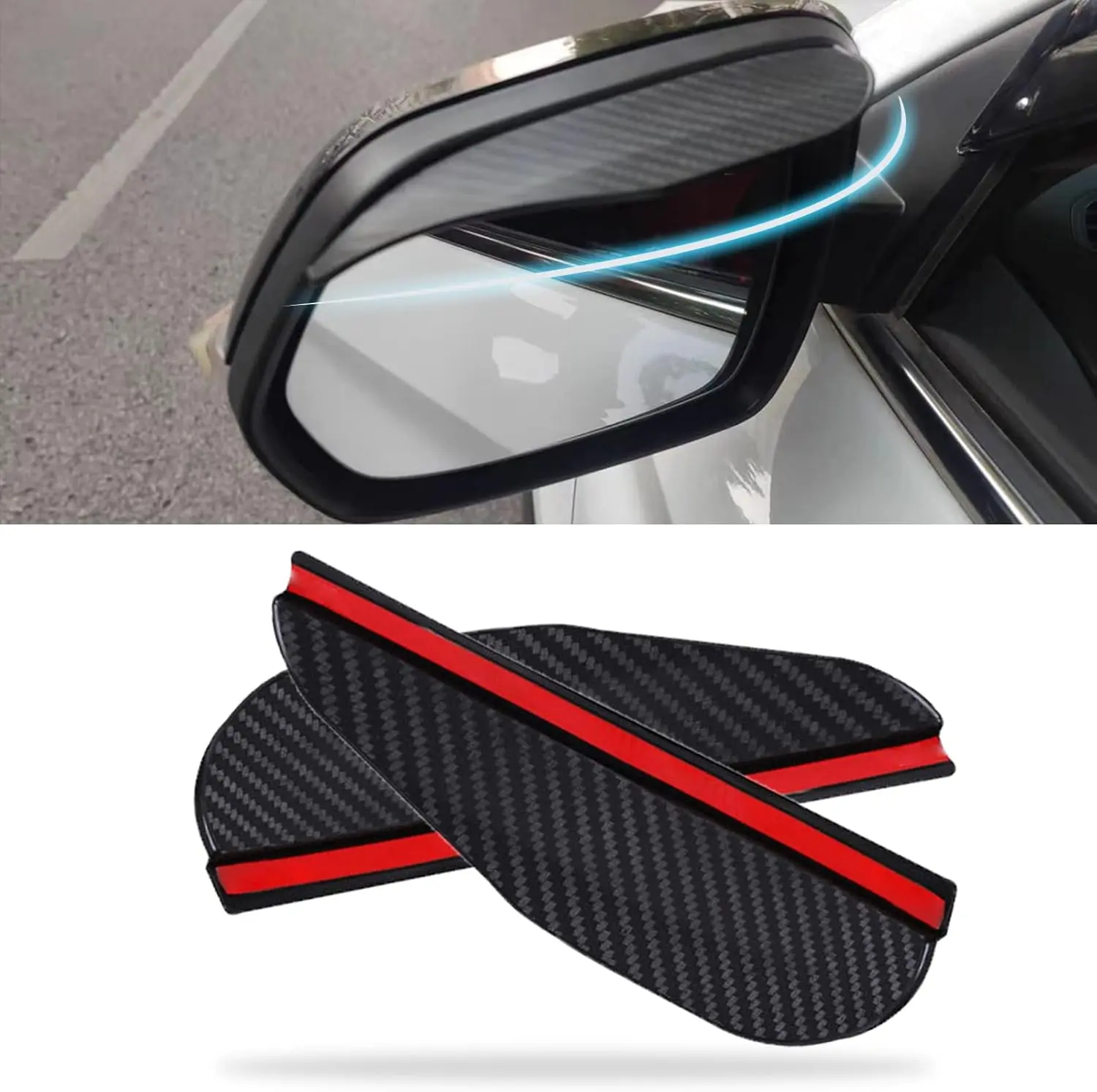 2 Carbon Fiber Rain Visor Guards, Universal for Cars, Trucks, and SUVs.