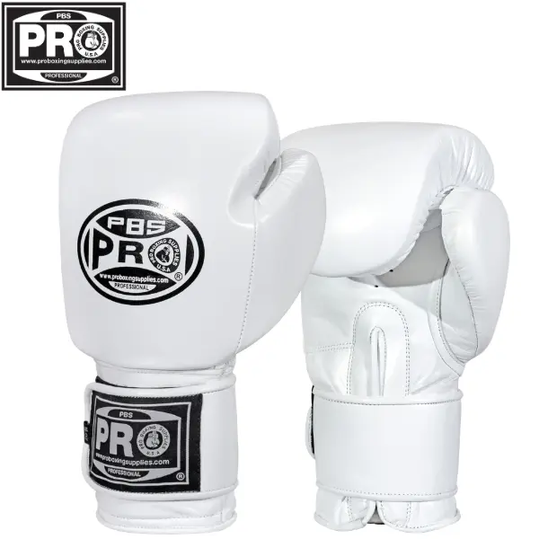 ProBoxing Leather Boxing Gloves – (White) – Training Boxing Gloves for Boxing, MMA, Muay Thai & Sparring – Durable Genuine Leather, Wrist Support, Impact Protection