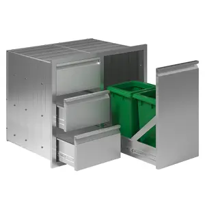 AMERLIFE Outdoor Kitchen Drawers 28" W×23" D×23" H Stainless Steel Drawers for Outdoor Kitchens, Single Door Trash Drawer & 3-Drawer Cabinet, Built-in BBQ Island Storage