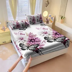 Floral pattern bed sheets set of 3 pieces, including 1 bed cover and 2 pillowcases, all season mattress protection cover, bed sheet, soft and comfortable deep mouth design, breathable bedding, bedroom and guest room decoration, removable