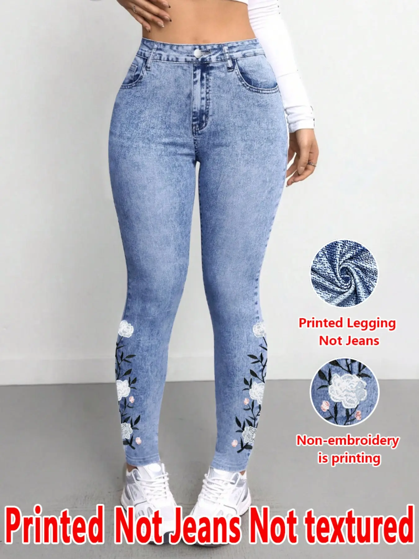 Women's Printed Tight-Fitting Pants, Non-Cowboy Fabric, Long Bottoms, Faux Cowboy Print Underwear, All Seasons Wear, Breathable, Womenswear, Clothes