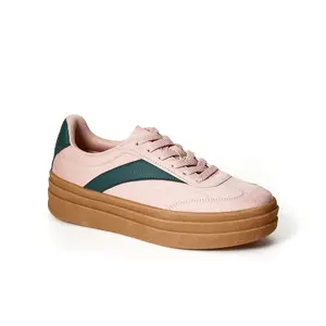 JUST FAB Women's Lace-Up Memory Foam Athletic Walking Shoes - Round Toe Platform Elevator Casual Trainers, Anti-Slip Outsole, Retro Color Block Comfortable Footwear