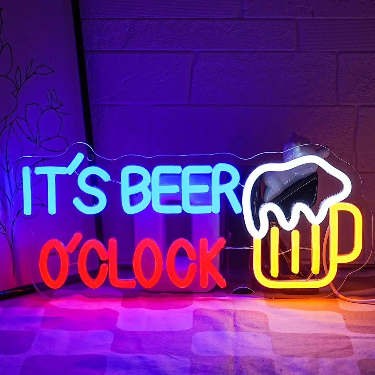 It's Beer O'Clock Neon Sign for Wall Decor Beer Neon light Dimmable USB LED Sign Neon Beer Signs for Man Cave Garage Patio Home BAR Pub Nightclub Decor -14.5 * 6.4inch