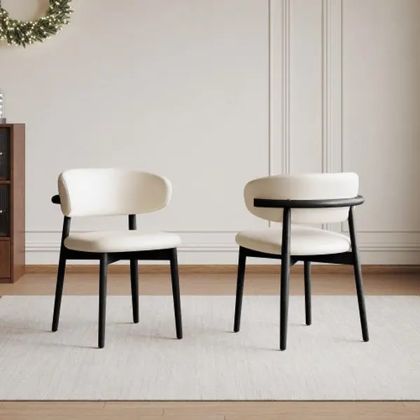 Bellemave Mid-Century Modern Minimalist Armless Ash Wood Dining Chair Sets (Set of 2) - PU Leather, Ergonomic, Durable, Comfortable Indoor Home Furniture, Assembly Required for Kitchen