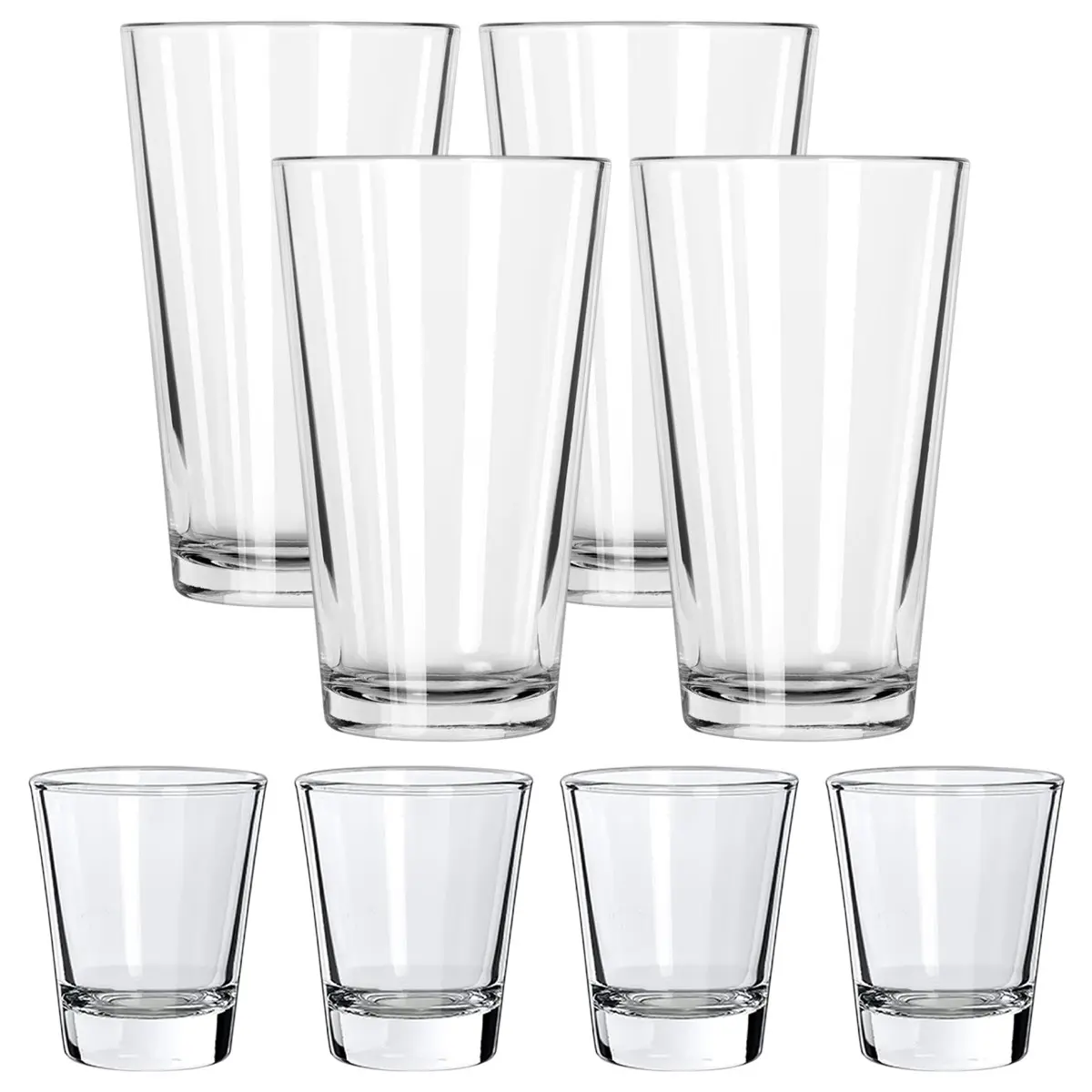 2/8 Pack Drinking Glasses Set, Durable Glass, Includes 1/4 Pack 16oz Beer Glasses and 1/4 Pack 1.5oz Shot Glasses, Perfect for Daily Use, Drinkware, Drinking Glassware