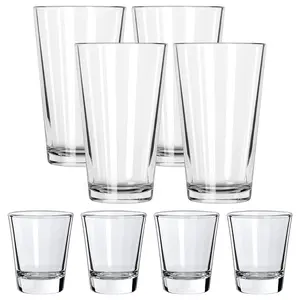 2/8 Pack Drinking Glasses Set, Durable Glass, Includes 1/4 Pack 16oz Beer Glasses and 1/4 Pack 1.5oz Shot Glasses, Perfect for Daily Use, Drinkware, Drinking Glassware