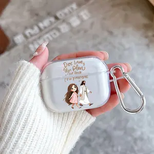 Divine Guiding Hand Pattern TPU Soft Protective Case for Apple AirPods 4/3/2/1/Pro/Pro2 Transparent Earphone Cover with Keychain Attachment