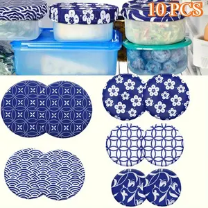Pack Of 5 Reusable Elastic Bowl Covers - Stretchable Snug-Fit Lid for Bowls, Durable Washable Polyester Fit for Salad, Leftovers, Picnic, BBQ, Baking - Fresh-Keeping Seal to Keep Food Fresh Longer, Fits Round Plates