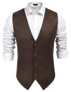 COOFANDY Men's Suede Leather Suit Vest Casual Western Vest Jacket Slim Fit Vest Waistcoat