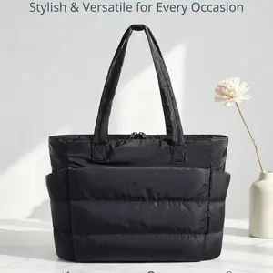 Premium Quilted Tote Bag for Women – 21L Large Capacity Ultra-Lightweight Nylon Shoulder Bag, 16.9 × 6.1 × 10.6 in (43 × 15.5 × 27 cm), 11 in (28 cm) Handle Drop, Water-Resistant Everyday Carry Bag for Work, Gym, Travel & Shopping