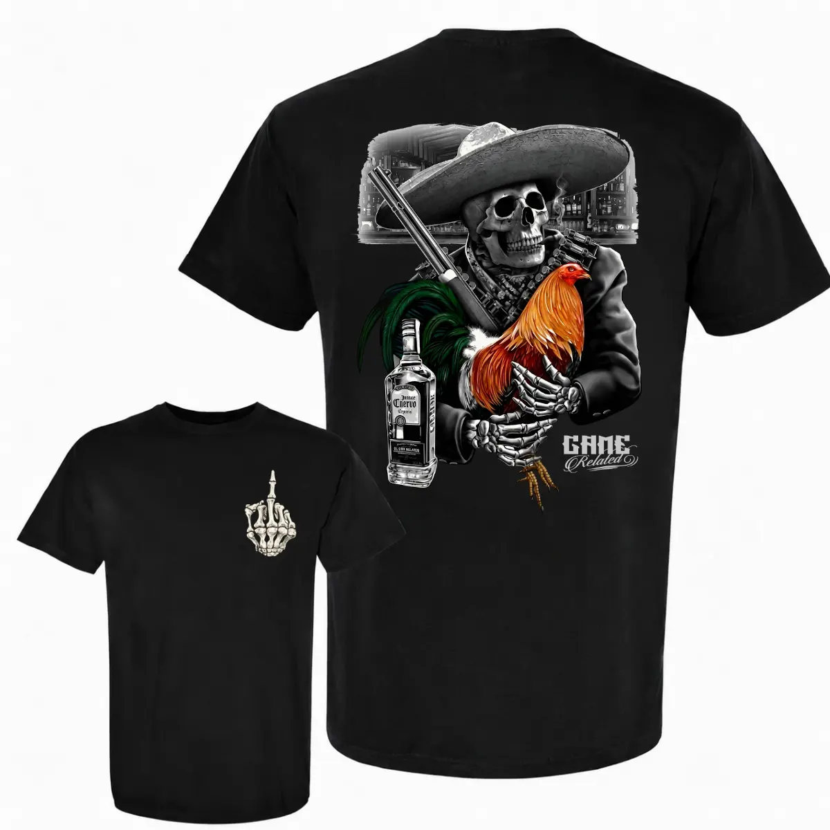 Gamefowl Rooster T-Shirt, Skeleton Rooster Gamefowl Shirt, Mexican Western Graphic Tee, Skull Cowboy T-Shirt, Outlaw Country Gamefowl Tee, Vintage Ranch Style Shirt