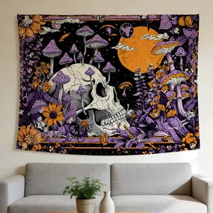 Skull Mushroom Tapestry-Psychedelic,Cosmic Style Wall Hanging,Suitable for Home Decor,Valentine's Day,Easter,St.Patrick's Day,Halloween,Christmas,and Other Festival Decorations.