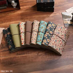 Vintage Leather Floral Pattern Notebook A6 Size Travel Diary Journal with Strap Card Holder Portable Study Stationery Daily Use Design Soft Leather Notebook