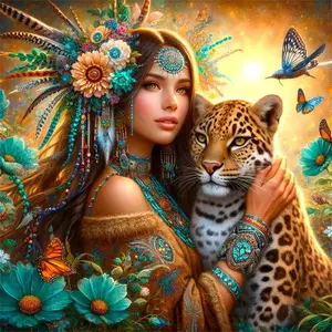 Woman Diamond Embroidery Kit Portrait DIY Picture Rhinestones Painting Leopard Mosaic Full Round Home Decor