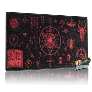 Dark Magic Vintage Totem Skull Pattern Mtg Game Mat, Non-Slip Easy Clean Tcg Playmat, Double Needle Binding, Picnic Travel Mouse Pad