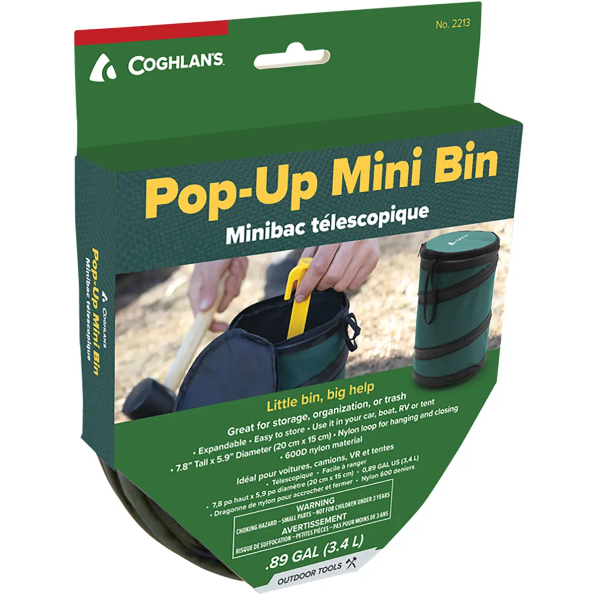 Coghlan's Collapsible Cylindrical Pop-Up Mini Trash Bin - Green, Outdoors Container with Integrated Elastic Loop, Great For Storage