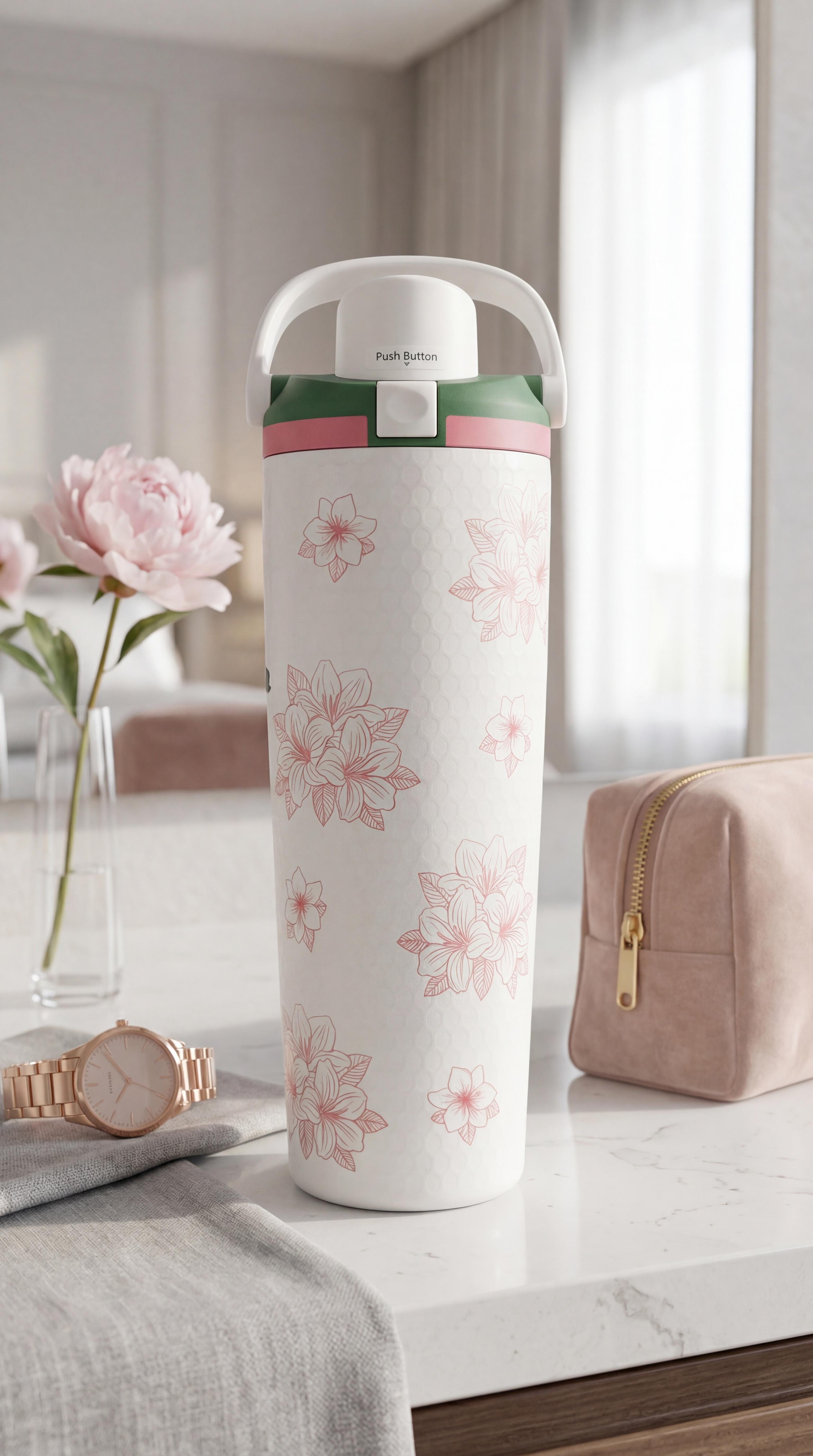 Owala FreeSip Floral Water Bottle Azalea 13 30oz | Limited Edition Stainless Steel Insulated Leak Proof Tumbler Cute Gift for Her