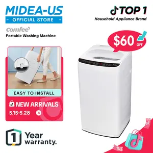 Comfee' Portable Washing Machine, 0.9 cu.ft Compact Washer With LED Display, with pump, 5 Wash Cycles, 2 Built-in Rollers, Space Saving Full-Automatic Washer, New Arrivals